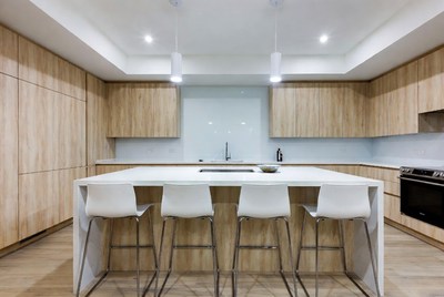 Modern Wooden Kitchen with White Island