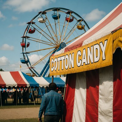 Man at Cotton Candy Stand Ferris Wheel