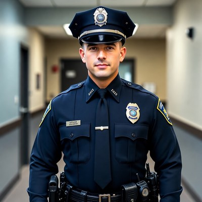 Policeman standing in hallway