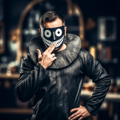 Man in creepy smiling mask