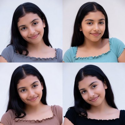Smiling Latina girl four headshots