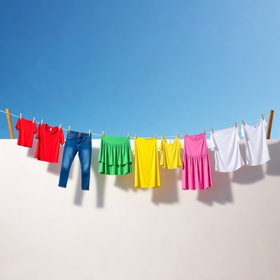 Colorful Clothes Hanging on Clothesline