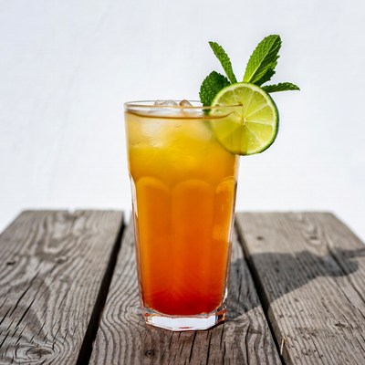 Iced cocktail with lime and mint