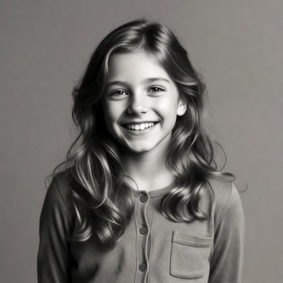 Smiling girl with long wavy hair
