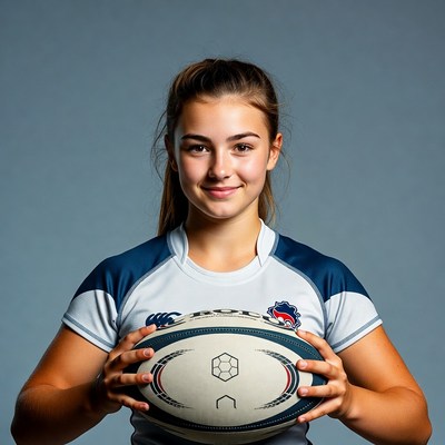 Teen girl holding rugby ball