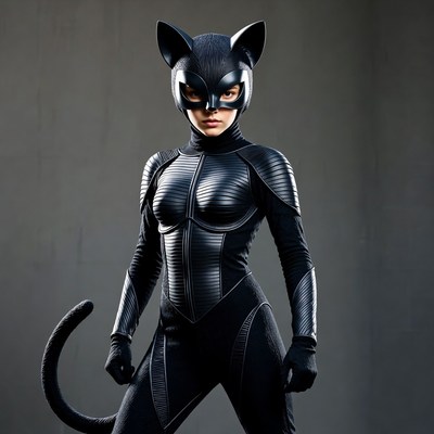 Woman in black Catwoman costume