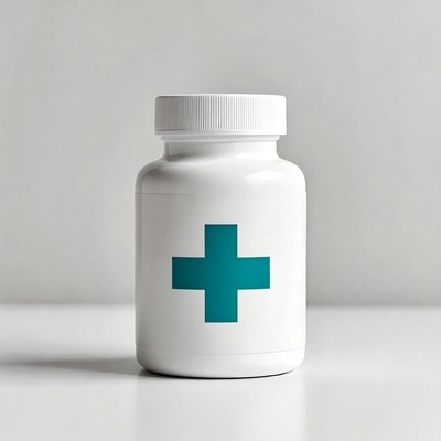 White medicine bottle with teal cross