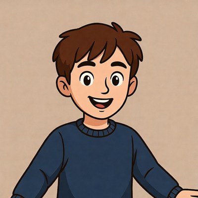 Smiling cartoon boy in blue sweater