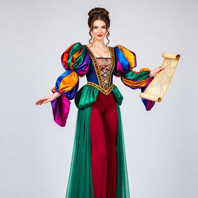 Woman in Renaissance Costume Holding Scroll