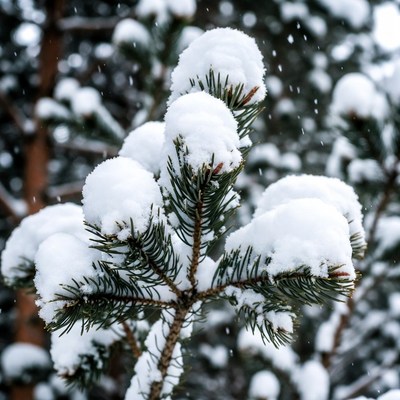 Snow-covered pine branches