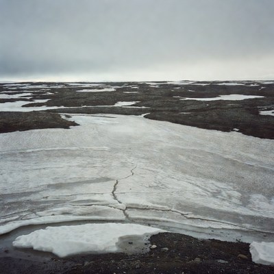 Snowy Cracked Lava Field Landscape