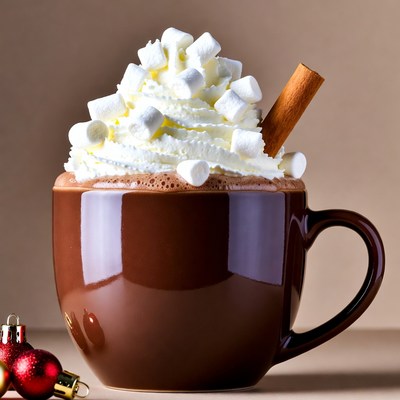 Hot Chocolate with Whipped Cream and Cinnamon Stick