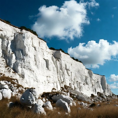 White Chalk Cliffs with Blue Sky