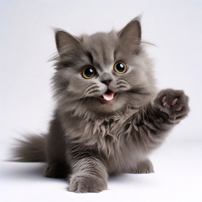 Grey Kitten Waving Paw