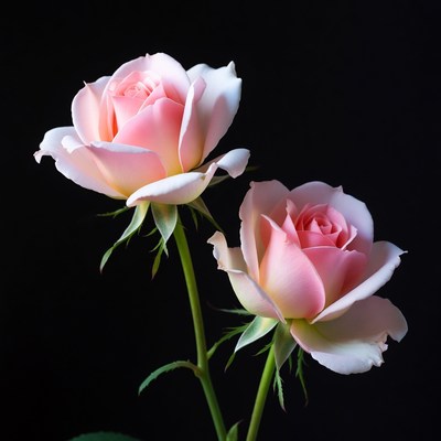 Two Pink Roses on Black Background