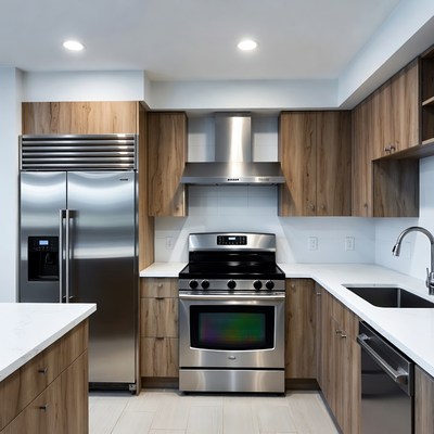 Modern Wooden Kitchen with Stainless Appliances