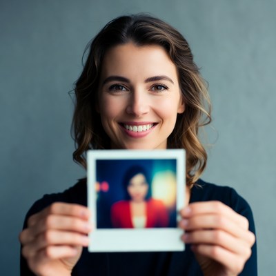 Woman holding Polaroid photo