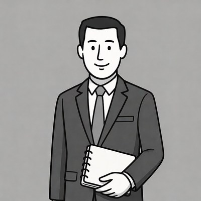 Man in suit holding notebook