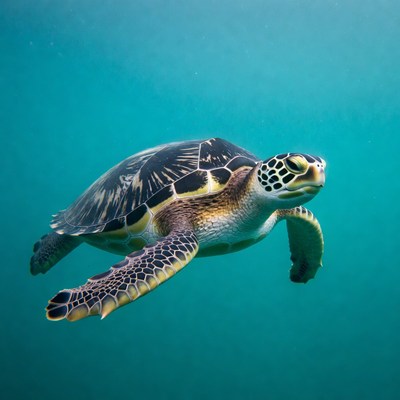 Green sea turtle swimming underwater