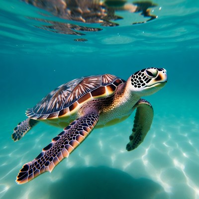 Green sea turtle swimming underwater