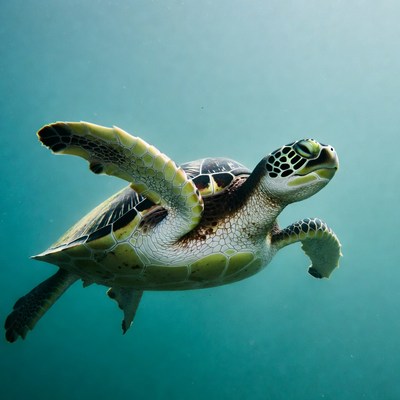 Green Sea Turtle Swimming Underwater