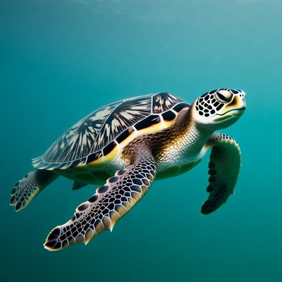 Green sea turtle swimming underwater