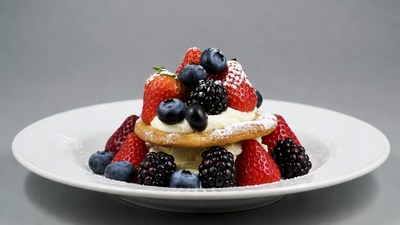 Pancakes with Strawberries and Blueberries