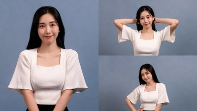 Asian woman in white blouse posing