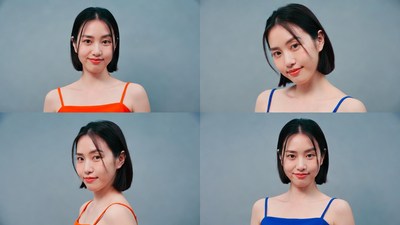 Asian woman in four colored camisoles