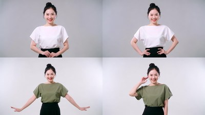 Asian woman posing in white and green tops