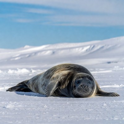 Harbor Seal Lying on Snow