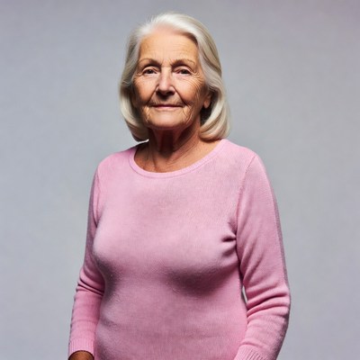 Elderly woman in pink sweater