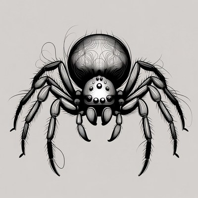 Detailed black ink spider illustration