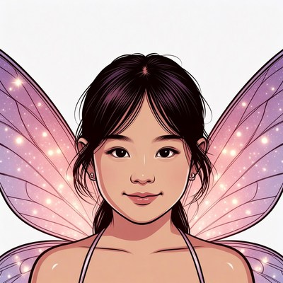 Asian girl with purple fairy wings