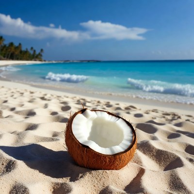 Half Coconut on Tropical Beach