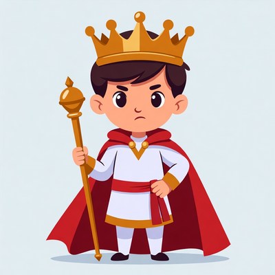 Cartoon boy king with crown and scepter