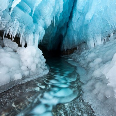 Ice Cave with Flowing Stream