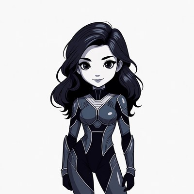 Anime girl in black futuristic armor