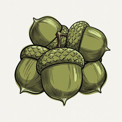 Cluster of green acorns illustration