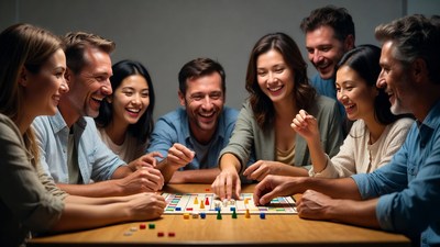 Diverse group playing board game