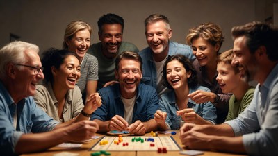 Family playing board game together