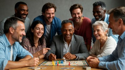 Diverse group playing board game