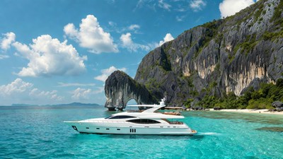 White Yacht Anchored in Turquoise Bay