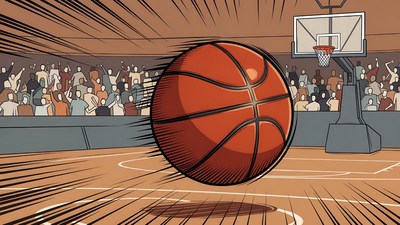 Basketball Flying Toward Hoop Illustration