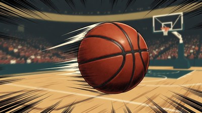 Basketball Flying Toward Hoop