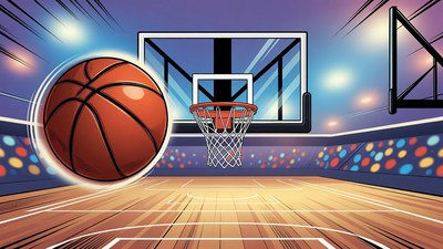 Basketball Approaching Hoop Illustration