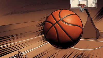 Basketball Rolling Toward Hoop Illustration