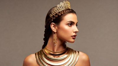 Woman in gold crown and necklace
