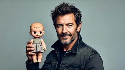 Man holding baby doll