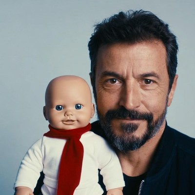 Man holding baby doll